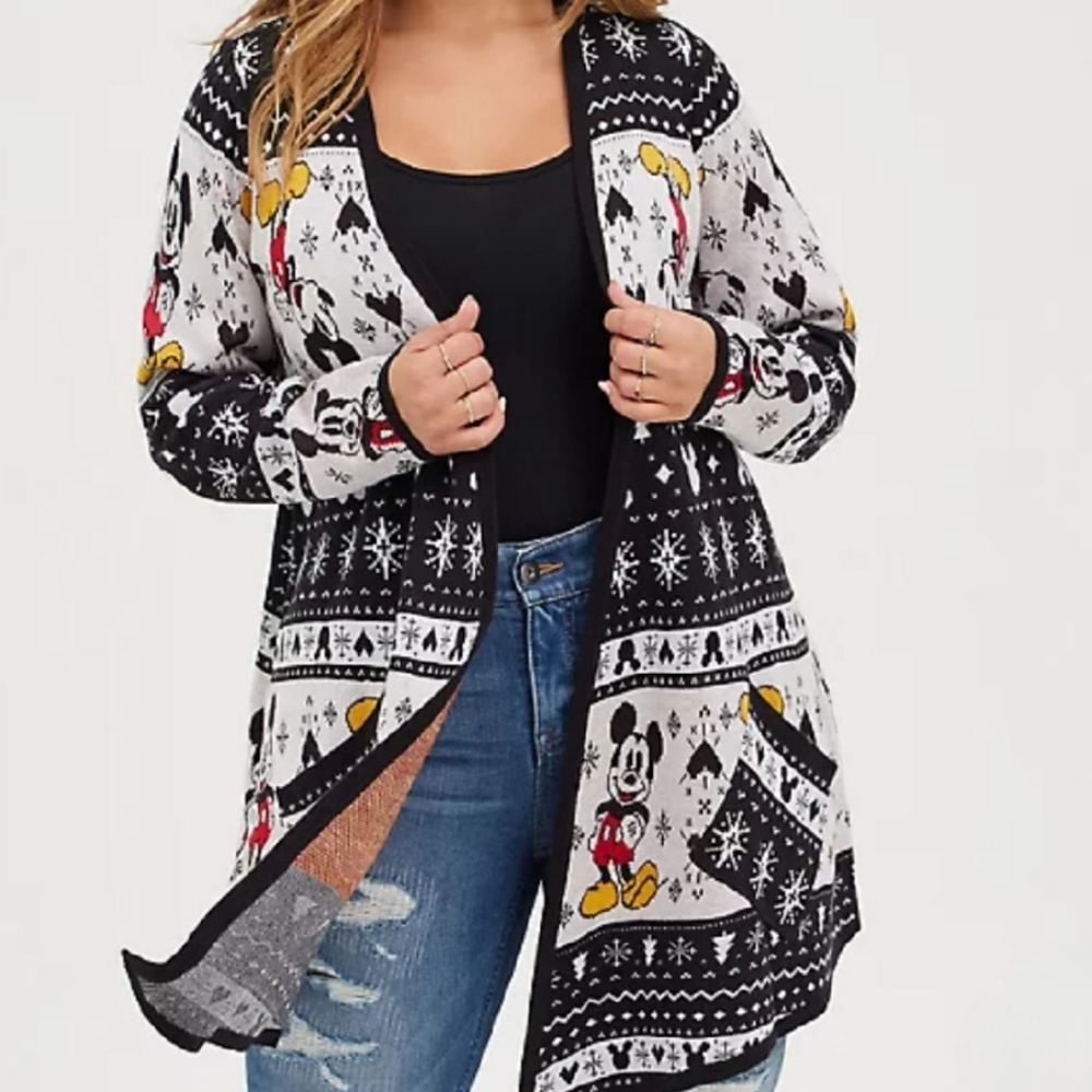 Torrid Disney Mickey Mouse Drape Knit Fair Isle Print Front Cardigan 1X